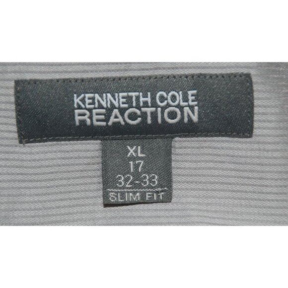 Kenneth Cole Gray Micro Striped Dress Shirt Size XL 17 32-33 Slim Fit Career - Picture 7 of 8